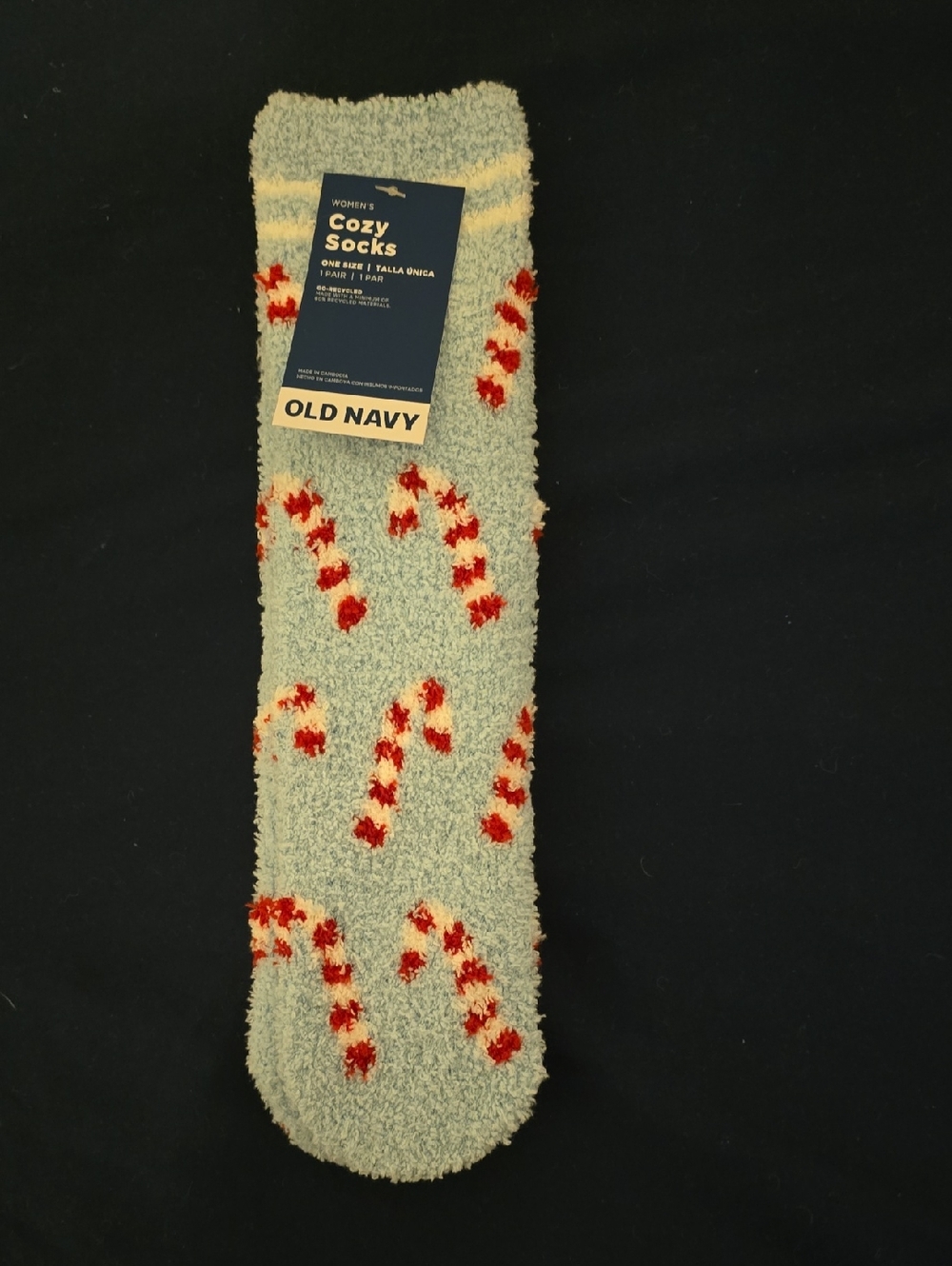 Old Navy Light Blue Fuzzy Candy Cane Pattern Socks
